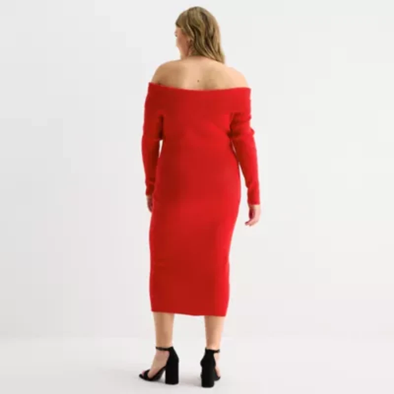 Forever 21 Womens Juniors Plus Long Sleeve Midi Sweater Dress
