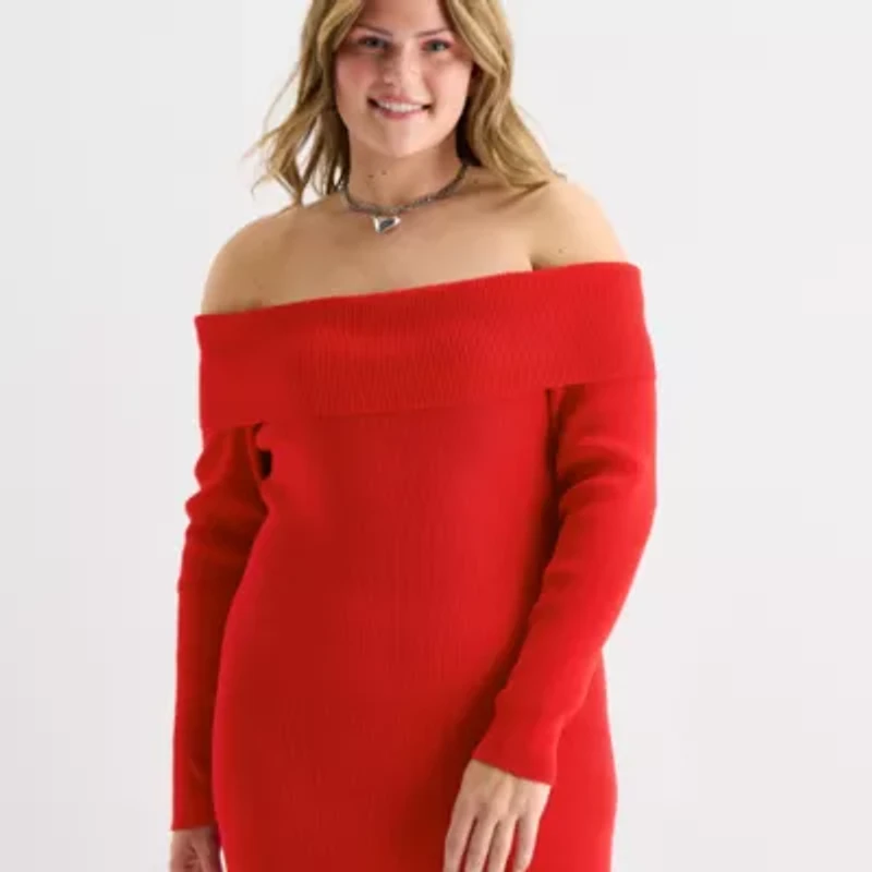 Forever 21 Womens Juniors Plus Long Sleeve Midi Sweater Dress