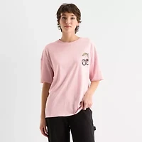 Arizona Womens Juniors Crew Neck Short Sleeve Oversized Graphic T-Shirt