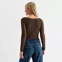 Arizona Womens Juniors Boat Neck Long Sleeve Bodysuit