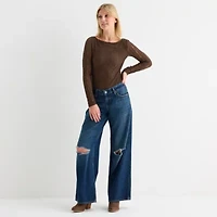 Arizona Womens Juniors Boat Neck Long Sleeve Bodysuit