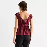 Arizona Womens Juniors Sweetheart Neck Short Sleeve Blouse