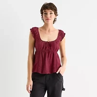 Arizona Womens Juniors Sweetheart Neck Short Sleeve Blouse