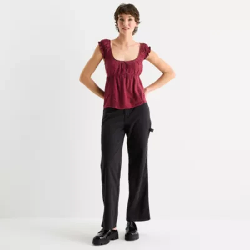 Arizona Womens Juniors Sweetheart Neck Short Sleeve Blouse