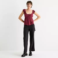 Arizona Womens Juniors Sweetheart Neck Short Sleeve Blouse