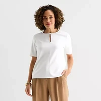 Liz Claiborne Womens Keyhole Neck Short Sleeve Blouse