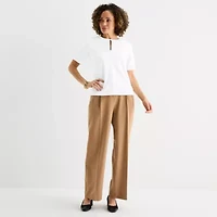 Liz Claiborne Womens Keyhole Neck Short Sleeve Blouse