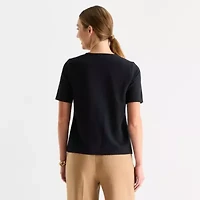 Liz Claiborne Womens Keyhole Neck Elbow Sleeve Blouse