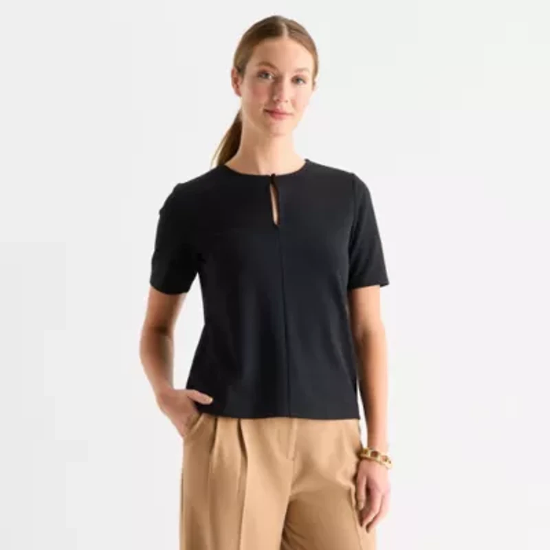 Liz Claiborne Womens Keyhole Neck Elbow Sleeve Blouse