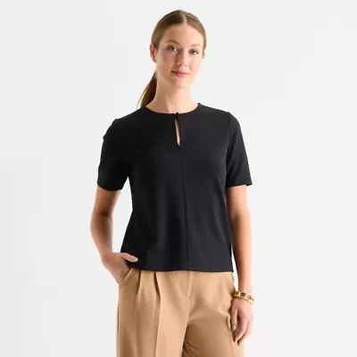 Liz Claiborne Womens Keyhole Neck Elbow Sleeve Blouse