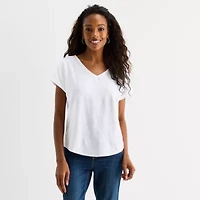 St. John's Bay Womens V Neck Textured Short Sleeve Blouse