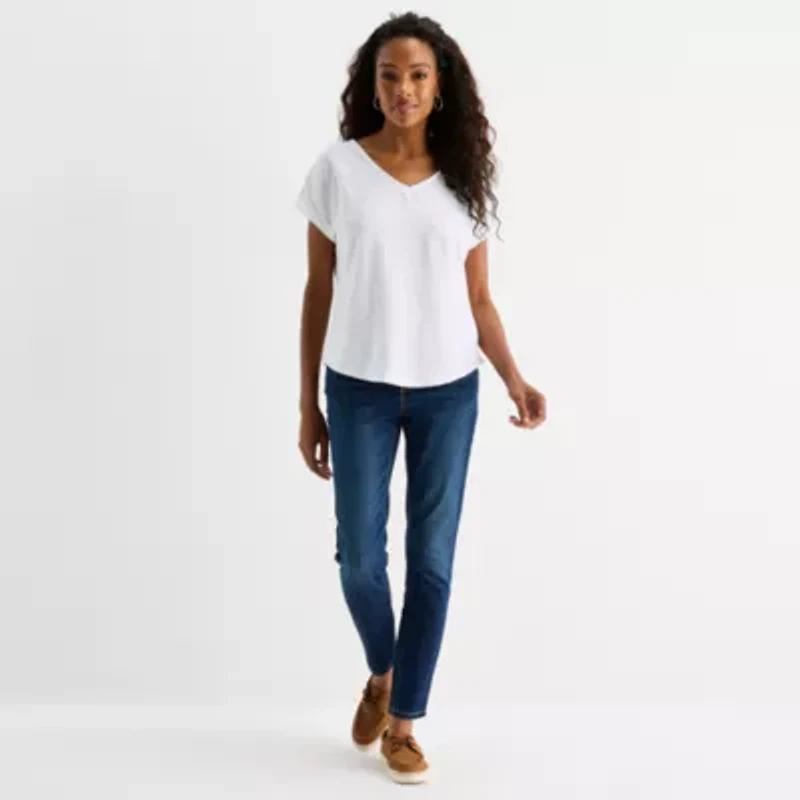 St. John's Bay Womens V Neck Textured Short Sleeve Blouse