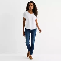 St. John's Bay Womens V Neck Textured Short Sleeve Blouse