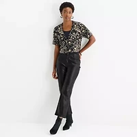 Worthington Womens V Neck Short Sleeve Animal Pullover Sweater