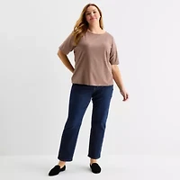 Liz Claiborne Womens Plus Boat Neck Elbow Sleeve Blouse