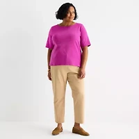 Liz Claiborne Womens Plus Boat Neck Elbow Sleeve Blouse