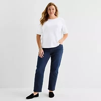 Liz Claiborne Womens Plus Boat Neck Elbow Sleeve Blouse