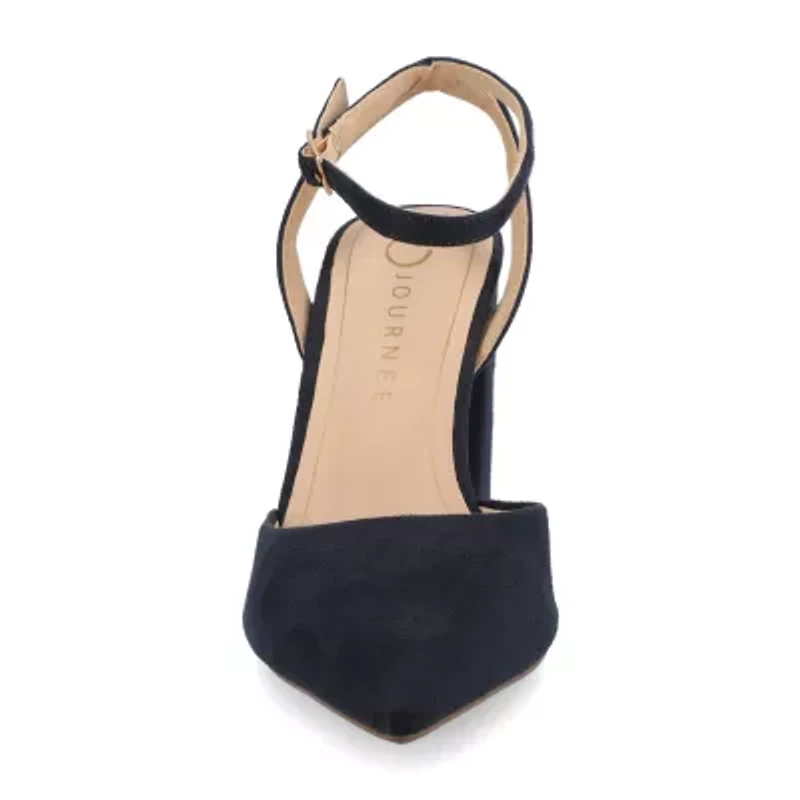Journee Collection Womens Pointed Closed Toe Block Heel Pumps Wide Width