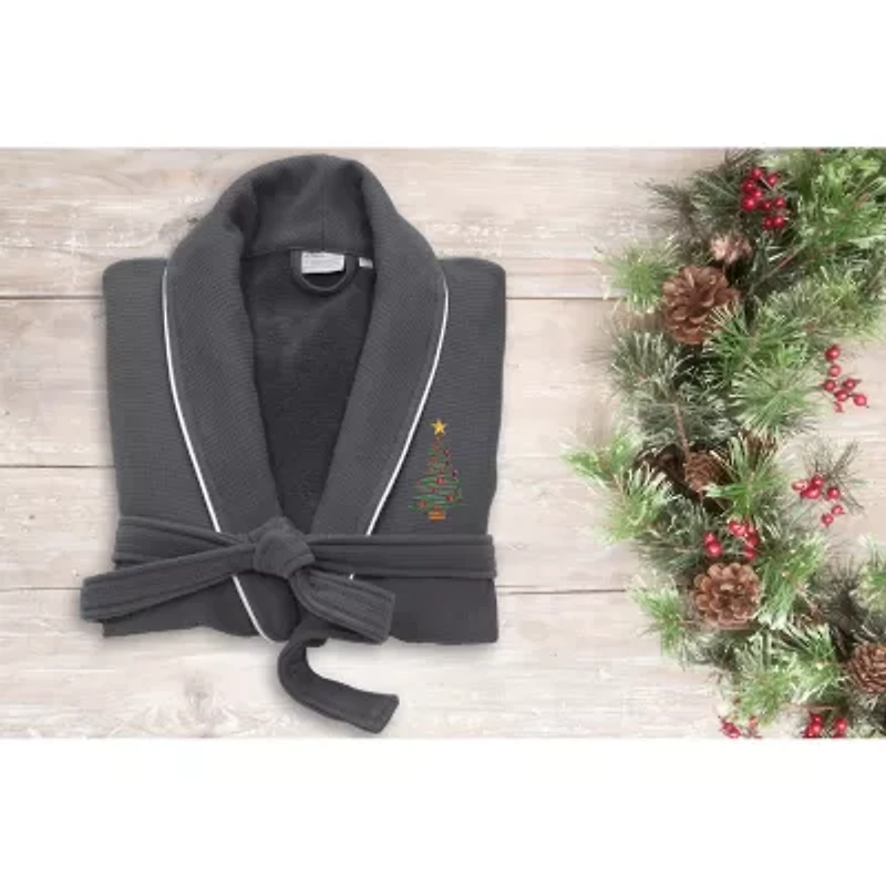 Linum Home Textiles Embroidered Christmas Tree Waffle Terry Bathrobe Unisex Adult Long Sleeve Length Robe