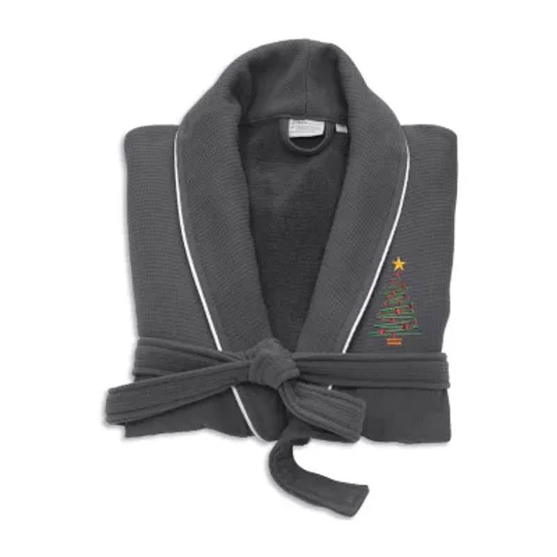 Linum Home Textiles Embroidered Christmas Tree Waffle Terry Bathrobe Unisex Adult Long Sleeve Length Robe