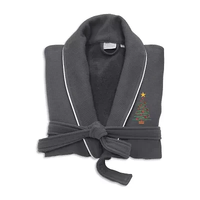 Linum Home Textiles Embroidered Christmas Tree Waffle Terry Bathrobe Unisex Adult Long Sleeve Length Robe