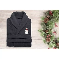 Linum Home Textiles Embroidered Snowman Herringbone Bathrobe Unisex Adult Long Sleeve Length Robe