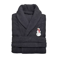 Linum Home Textiles Embroidered Snowman Herringbone Bathrobe Unisex Adult Long Sleeve Length Robe