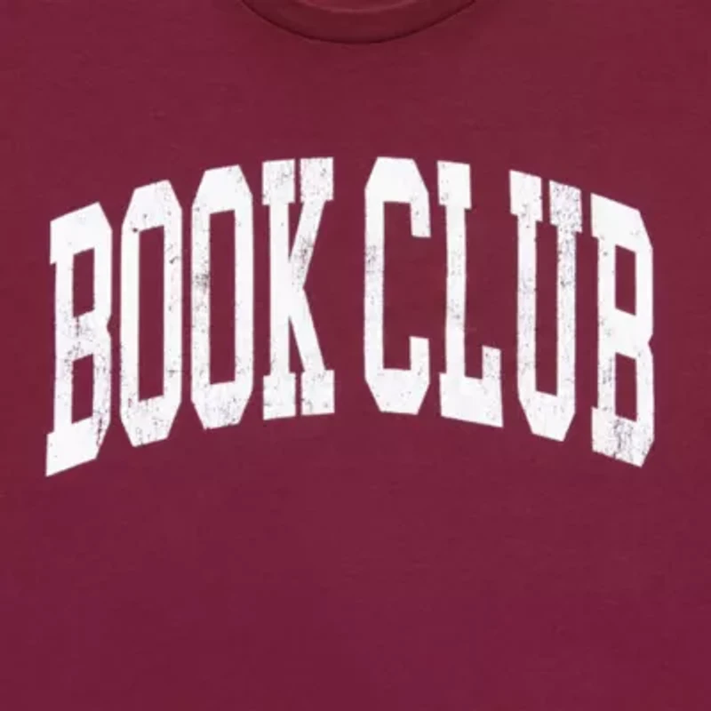 New World Book Club Boyfriend Tee Womens Juniors Crew Neck Short Sleeve Loose Fit Graphic T-Shirt