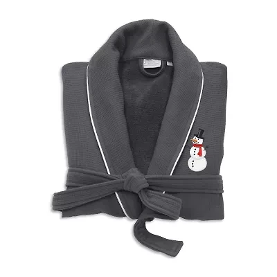 Linum Home Textiles Embroidered Snowman Waffle Terry Bathrobe Unisex Adult Long Sleeve Length Robe