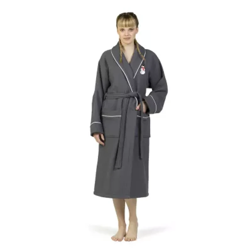 Linum Home Textiles Embroidered Snowman Waffle Terry Bathrobe Unisex Adult Long Sleeve Length Robe
