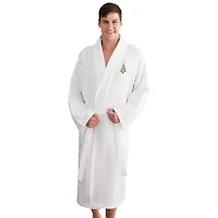 Linum Home Textiles Embroidered Christmas Tree Waffle Weave Bathrobe Unisex Adult Long Sleeve Length Robe