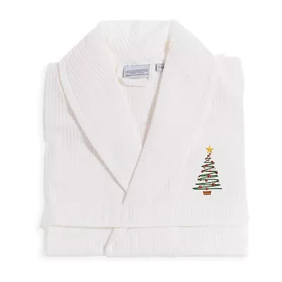 Linum Home Textiles Embroidered Christmas Tree Waffle Weave Bathrobe Unisex Adult Long Sleeve Length Robe