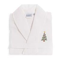 Linum Home Textiles Embroidered Christmas Tree Waffle Weave Bathrobe Unisex Adult Long Sleeve Length Robe