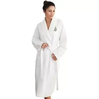 Linum Home Textiles Embroidered Christmas Tree Waffle Weave Bathrobe Unisex Adult Long Sleeve Length Robe