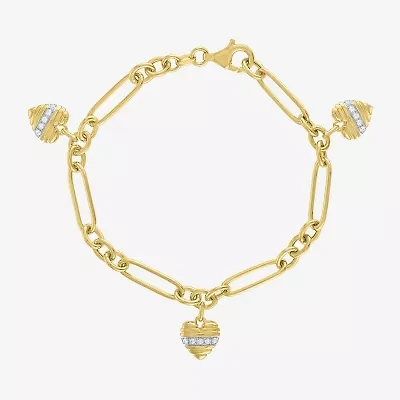 Diamond Addiction G-H / Si2-I1 Womens 1/7 CT. T.W. Lab Grown White Diamond 14K Gold Over Silver Heart Charm Bracelet