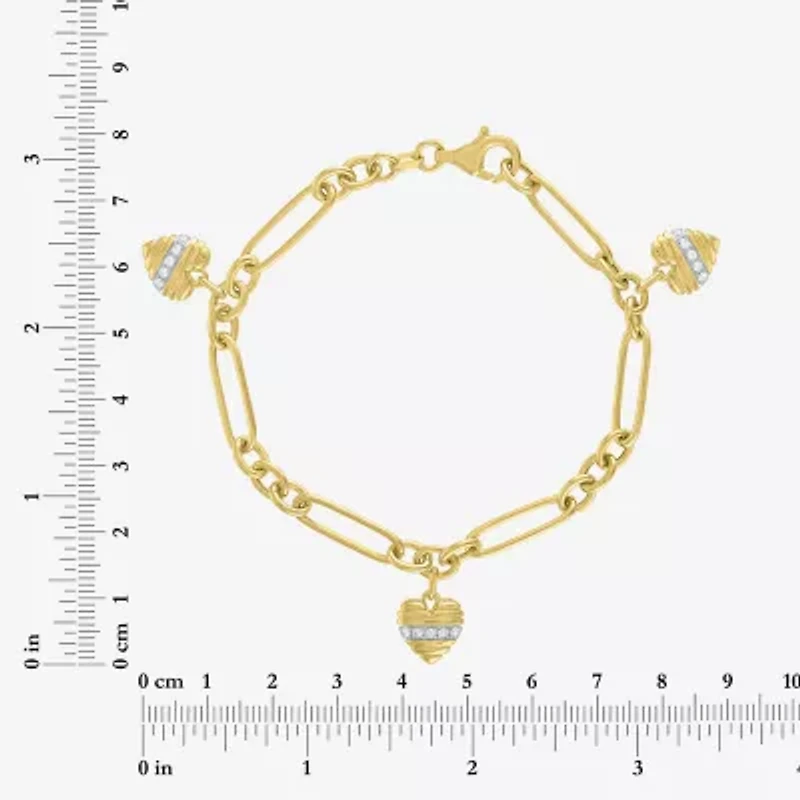 Diamond Addiction G-H / Si2-I1 Womens 1/7 CT. T.W. Lab Grown White Diamond 14K Gold Over Silver Heart Charm Bracelet