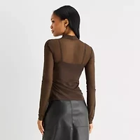 Worthington Womens Mock Neck Long Sleeve Blouse