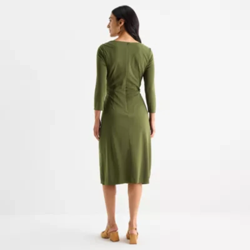 Clover And Sloane Womens 3/4 Sleeve Sheath Dress