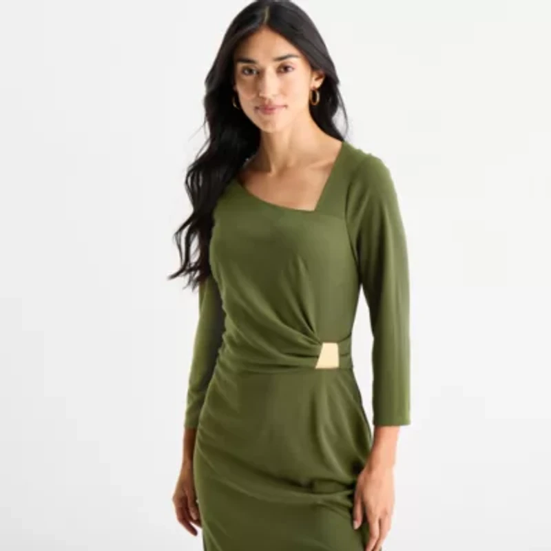 Clover And Sloane Womens 3/4 Sleeve Sheath Dress