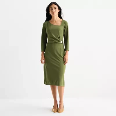 Clover And Sloane Womens 3/4 Sleeve Sheath Dress