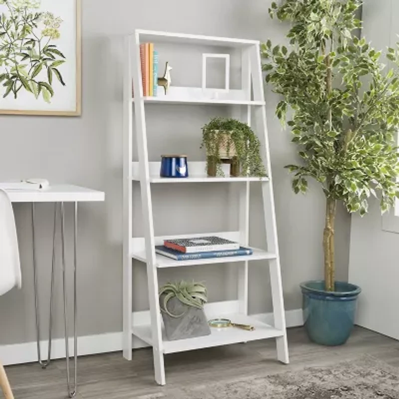 55" Wood Ladder 4-Shelf Bookshelf