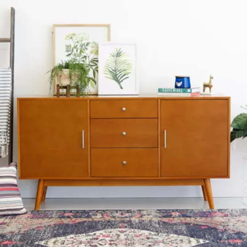 60" Mid-Century Modern Wood Console TV Stand