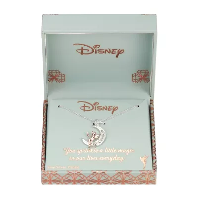 Disney Classics Womens Crystal Pure Silver Over Brass Moon 18 Inch Pendant Necklace