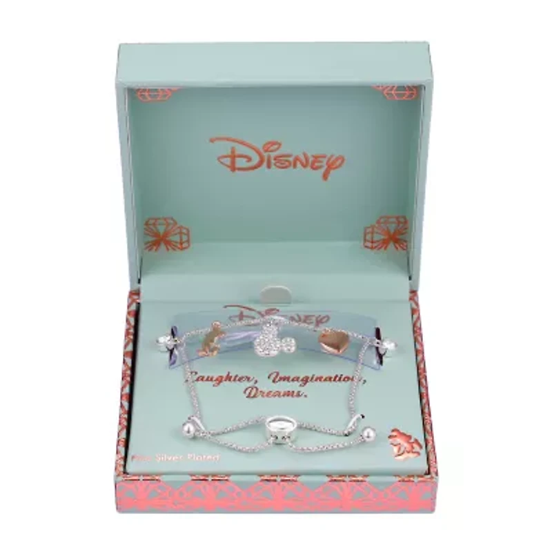 Disney Classics Womens Crystal Heart Mickey Mouse Bolo Bracelet