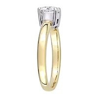 Womens Lab Created White Moissanite 14K Two Tone Gold Solitaire Engagement Ring