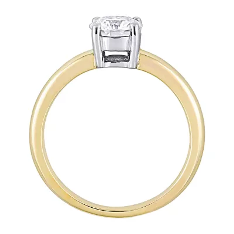 Womens Lab Created White Moissanite 14K Two Tone Gold Solitaire Engagement Ring