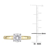 Womens Lab Created White Moissanite 14K Two Tone Gold Solitaire Engagement Ring