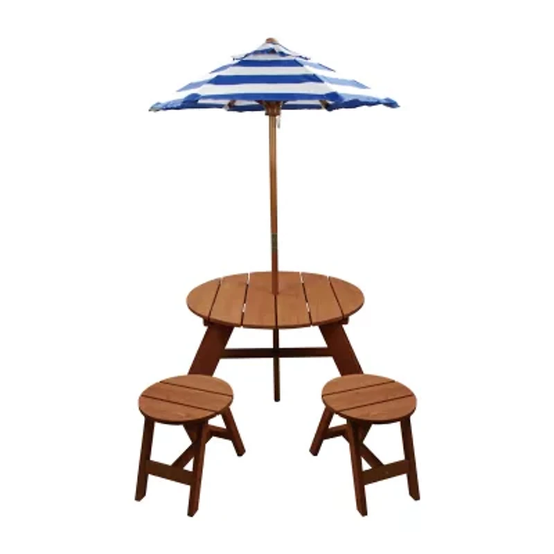 Home Wear China Child Wood Round Table W/ Umbrella And 2 Chairs Outdoor Play Set