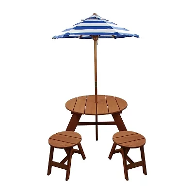 Home Wear China Child Wood Round Table W/ Umbrella And 2 Chairs Outdoor Play Set