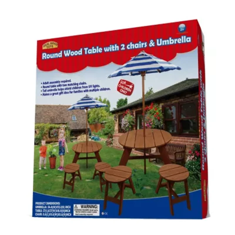 Home Wear China Child Wood Round Table W/ Umbrella And 2 Chairs Outdoor Play Set